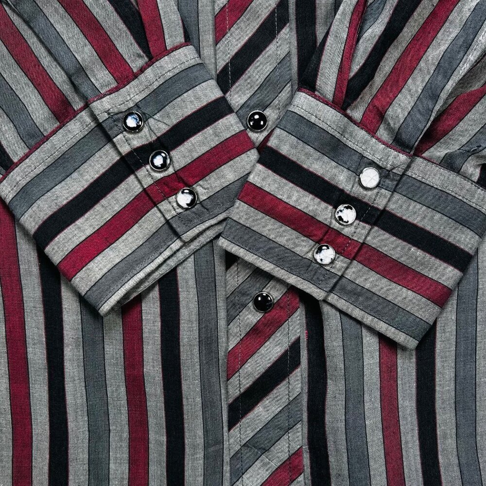VTG Wrangler Large Striped Pearl Snap Long Sleeve Shirt Western Rodeo - Picture 4 of 6